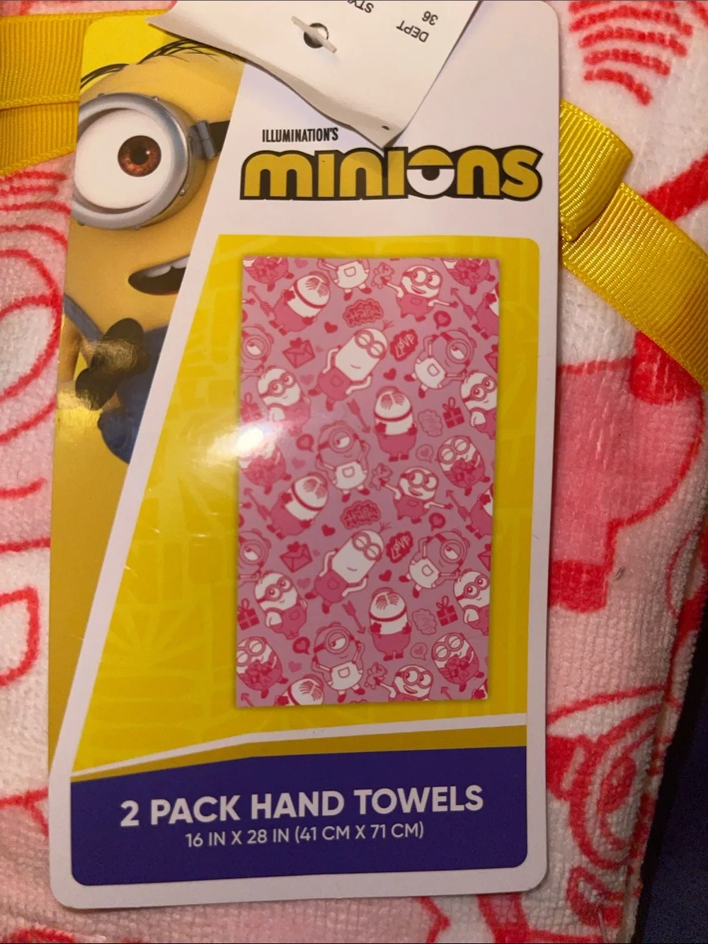 Minions Pink Heart Pattern Hand Towels - 2 Pack